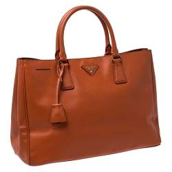 Pre Owned Prada Orange Saffiano Lux Leather Large Gardener's Tote