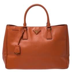Pre Owned Prada Orange Saffiano Lux Leather Large Gardener's Tote