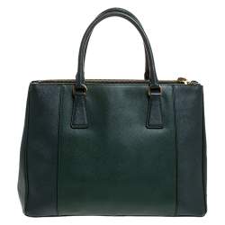 Pre Owned Prada Green Bicolor Saffiano Lux Leather Medium Double Zip Tote