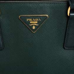 Pre Owned Prada Green Bicolor Saffiano Lux Leather Medium Double Zip Tote