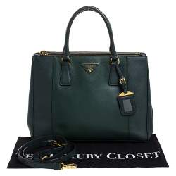 Pre Owned Prada Green Bicolor Saffiano Lux Leather Medium Double Zip Tote