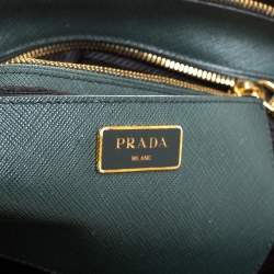 Pre Owned Prada Green Bicolor Saffiano Lux Leather Medium Double Zip Tote
