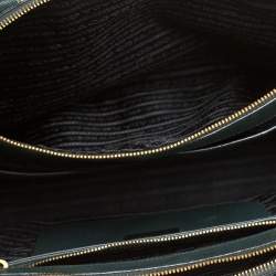 Pre Owned Prada Green Bicolor Saffiano Lux Leather Medium Double Zip Tote
