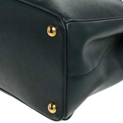Pre Owned Prada Green Bicolor Saffiano Lux Leather Medium Double Zip Tote
