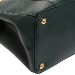 Pre Owned Prada Green Bicolor Saffiano Lux Leather Medium Double Zip Tote