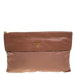 Pre Owned Prada Old Rose Nylon and Leather Oversize Clutch
