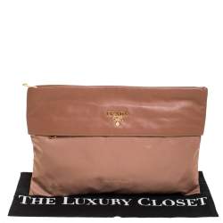 Pre Owned Prada Old Rose Nylon and Leather Oversize Clutch