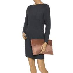 Pre Owned Prada Old Rose Nylon and Leather Oversize Clutch