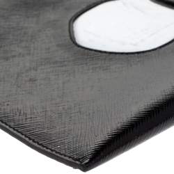 Pre Owned Prada Black Saffiano Vernice Flower Clutch