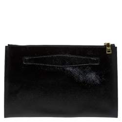 Pre Owned Prada Black Saffiano Vernice Flower Clutch