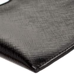 Pre Owned Prada Black Saffiano Vernice Flower Clutch