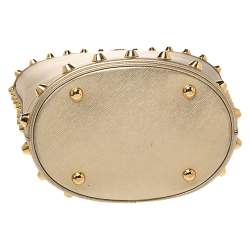 Pre Owned Prada Metallic Gold Saffiano Vernice Studded Bucket Bag