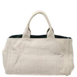 Pre Owned Prada Light Beige Canvas Floral Patch Tote