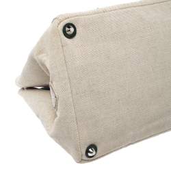 Pre Owned Prada Light Beige Canvas Floral Patch Tote