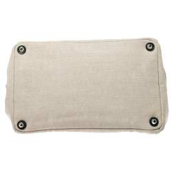 Pre Owned Prada Light Beige Canvas Floral Patch Tote