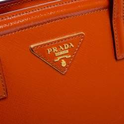 Pre Owned Prada Orange Saffiano Vernice Leather Parabole Tote