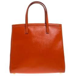 Pre Owned Prada Orange Saffiano Vernice Leather Parabole Tote