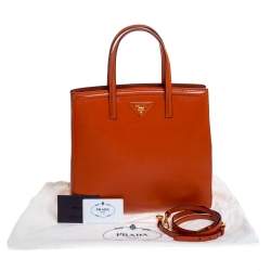 Pre Owned Prada Orange Saffiano Vernice Leather Parabole Tote