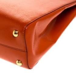 Pre Owned Prada Orange Saffiano Vernice Leather Parabole Tote