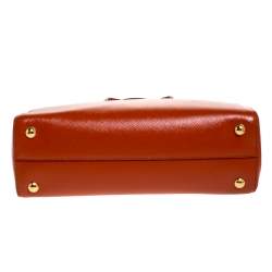 Pre Owned Prada Orange Saffiano Vernice Leather Parabole Tote