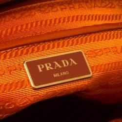 Pre Owned Prada Orange Saffiano Vernice Leather Parabole Tote