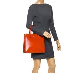 Pre Owned Prada Orange Saffiano Vernice Leather Parabole Tote