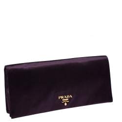 Pre Owned Prada Purple Raso Satin Flap Clutch