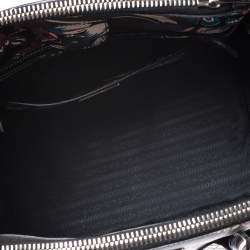 Pre Owned Prada Black Floral Print Saffiano Leather Double Zip Tote.