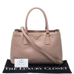 Pre Owned Prada Nude Saffiano Lux Leather Small Galleria Tote