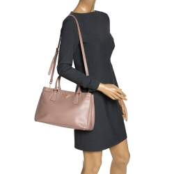 Pre Owned Prada Nude Saffiano Lux Leather Small Galleria Tote