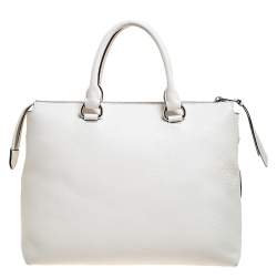 Pre Owned Prada White Vitello Phenix Leather Convertible Bag