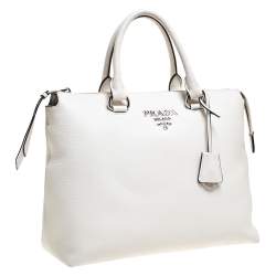 Pre Owned Prada White Vitello Phenix Leather Convertible Bag