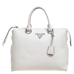 Pre Owned Prada White Vitello Phenix Leather Convertible Bag
