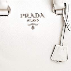 Pre Owned Prada White Vitello Phenix Leather Convertible Bag