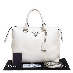 Pre Owned Prada White Vitello Phenix Leather Convertible Bag