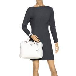 Pre Owned Prada White Vitello Phenix Leather Convertible Bag