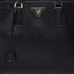 Pre Owned Prada Black Saffiano Lux Leather Large Double Zip Tote