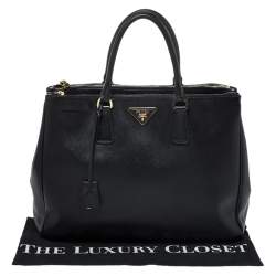 Pre Owned Prada Black Saffiano Lux Leather Large Double Zip Tote