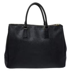 Pre Owned Prada Black Saffiano Lux Leather Large Double Zip Tote