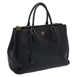 Pre Owned Prada Black Saffiano Lux Leather Large Double Zip Tote