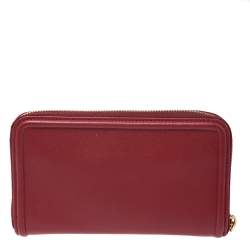 Pre Owned Prada Red Saffiano Leather Zip Around Wallet
