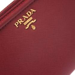 Pre Owned Prada Red Saffiano Leather Zip Around Wallet