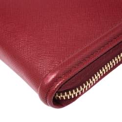 Pre Owned Prada Red Saffiano Leather Zip Around Wallet