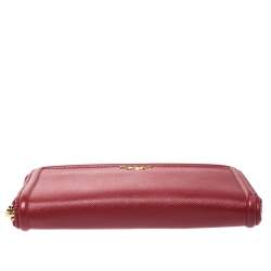 Pre Owned Prada Red Saffiano Leather Zip Around Wallet