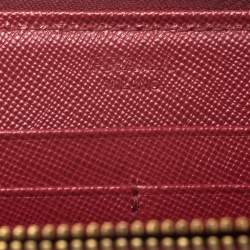 Pre Owned Prada Red Saffiano Leather Zip Around Wallet