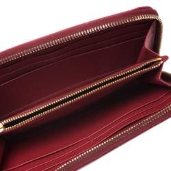 Pre Owned Prada Red Saffiano Leather Zip Around Wallet