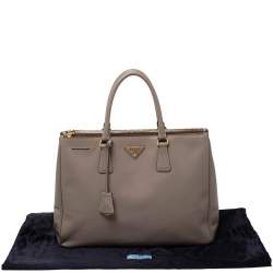 Pre Owned Prada Beige Saffiano Lux Leather Large Double Zip Tote