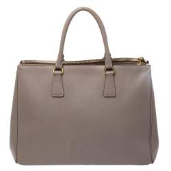Pre Owned Prada Beige Saffiano Lux Leather Large Double Zip Tote
