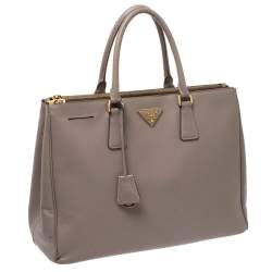 Pre Owned Prada Beige Saffiano Lux Leather Large Double Zip Tote