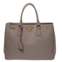 Prada Beige Saffiano Lux Leather Large Double Zip Tote Prada